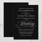 Elegant Calligraphy Black en Silver Wedding Kaart (Voorkant / Achterkant)
