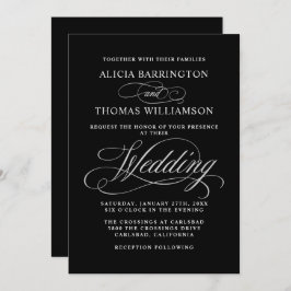 Elegant Calligraphy Black en Silver Wedding Kaart