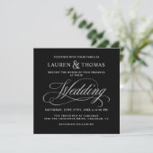 Elegant Calligraphy Black en Silver Wedding Kaart (Staand voorkant)