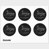 Elegant Calligraphy Black en Silver Wedding Ronde Sticker (Vel)