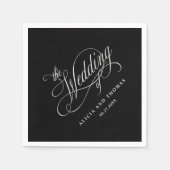 Elegant Calligraphy Black en Silver Wedding Servet (Voorkant)
