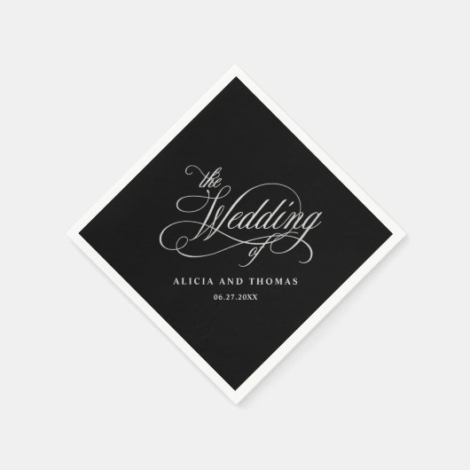 Elegant Calligraphy Black en Silver Wedding Servet (Hoek)