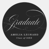 Elegant Calligraphy Black en White Afstuderen Ronde Sticker (Voorkant)