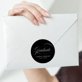Elegant Calligraphy Black en White Afstuderen Ronde Sticker