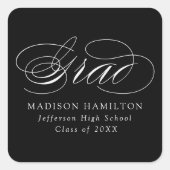 Elegant Calligraphy Black en White Afstuderen Vierkante Sticker (Voorkant)