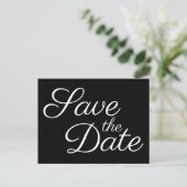 Elegant Calligraphy Black en White Save the Date Briefkaart (Staand voorkant)
