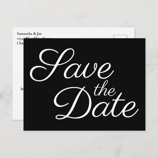 Elegant Calligraphy Black en White Save the Date Briefkaart (Voorkant / Achterkant)