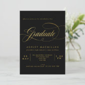 Elegant Calligraphy Black & Gold Graduparty Kaart (Staand voorkant)