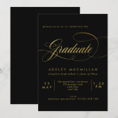 Elegant Calligraphy Black & Gold Graduparty Kaart (Voorkant / Achterkant)