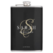 Elegant Calligraphy Black Monogram Bridesmaid Gift Heupfles (Voorkant)