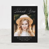 Elegant Calligraphy Black Photo Afstuderen Bedankkaart (Voorkant)