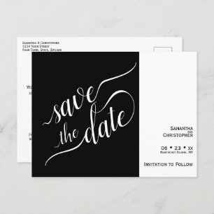 Elegant Calligraphy Black Wedding Save the Date Aankondigingskaart
