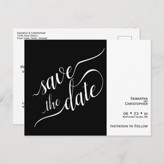 Elegant Calligraphy Black Wedding Save the Date Aankondigingskaart (Voorkant / Achterkant)