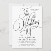 Elegant calligraphy black white all in one wedding kaart (Voorkant)