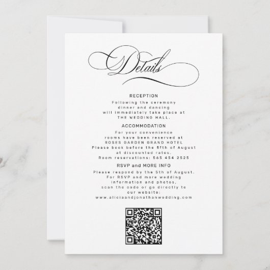 Elegant calligraphy black white all in one wedding kaart (Achterkant)