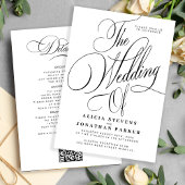 Elegant calligraphy black white all in one wedding kaart