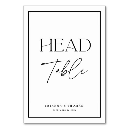 Elegant Calligraphy Black & White "Head Table" Kaart (Achterkant)