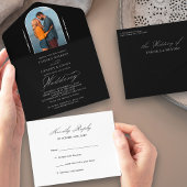 Elegant Calligraphy Black White Photo RSVP Wedding All In One Uitnodiging