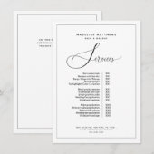 Elegant Calligraphy Black White Salon Price List Menu (Voorkant / Achterkant)