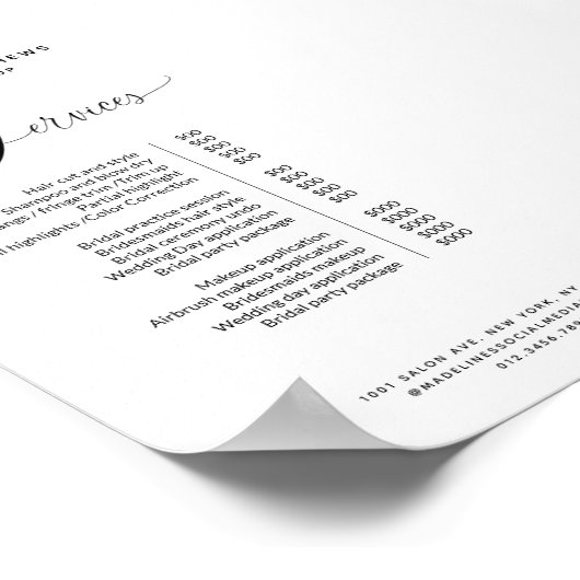 Elegant Calligraphy Black White Salon Price List Poster (Hoek)