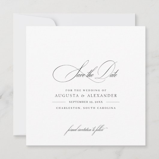 Elegant Calligraphy Black & White Save The Date (Voorkant)