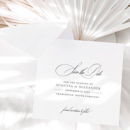 Elegant Calligraphy Black & White Save The Date