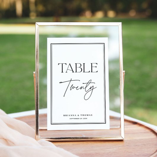 Elegant Calligraphy Black White Table Number 20 Kaart