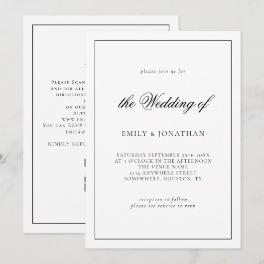 Elegant Calligraphy Black White Wedding Kaart (Voorkant / Achterkant)