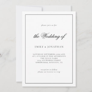 Elegant Calligraphy Black White Wedding Kaart