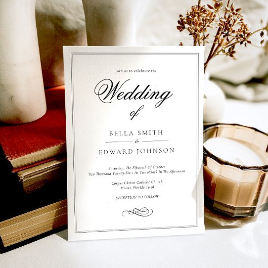 Elegant Calligraphy Black White Wedding Kaart