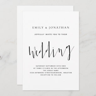 Elegant Calligraphy Black White Wedding Kaart