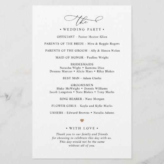 Elegant Calligraphy Black & White Wedding Program (Achterkant)