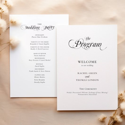 Elegant Calligraphy Black White Wedding Programme