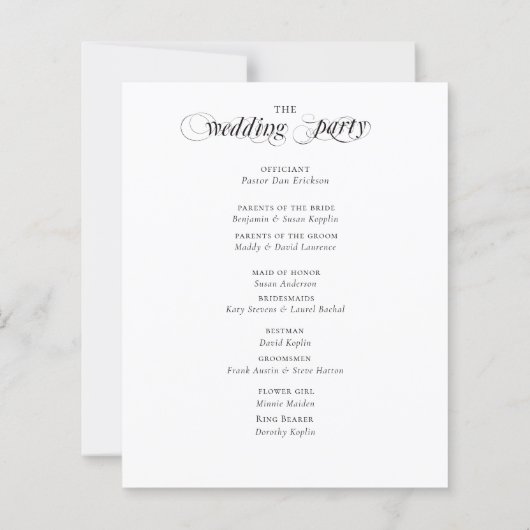 Elegant Calligraphy Black White Wedding Programme (Achterkant)
