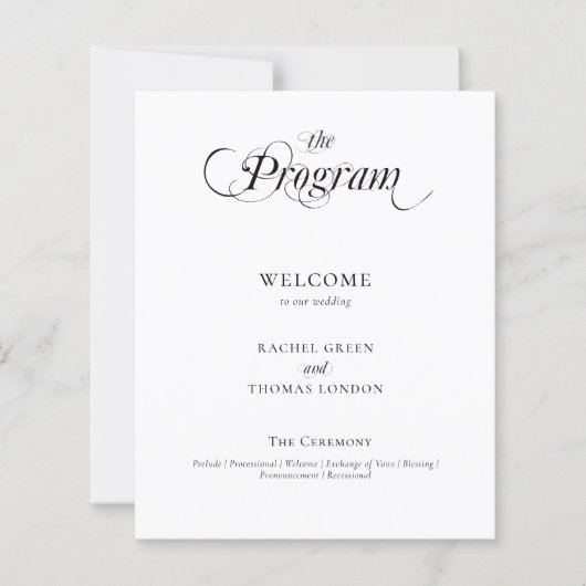 Elegant Calligraphy Black White Wedding Programme (Voorkant)
