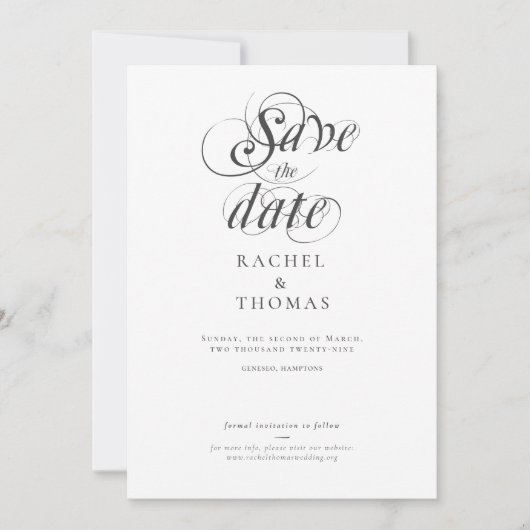 Elegant Calligraphy Black White Wedding Save The Date (Voorkant)
