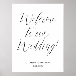 Elegant Calligraphy Black White Weduwen Welkom Poster