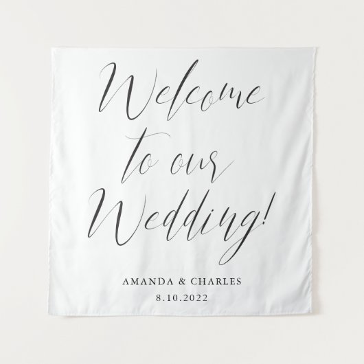 Elegant Calligraphy Black White Weduwen Welkom Wandkleed (Voorkant)