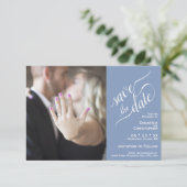 Elegant Calligraphy Blue 2 Pane Photo Wedding Save The Date (Staand voorkant)