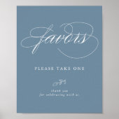 Elegant Calligraphy Blue Minimal Leaf Favor Sign Poster (Voorkant)