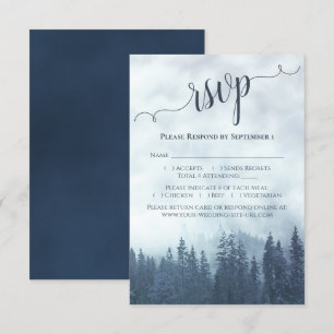 Elegant Calligraphy Blue Mountain Pines Wedding RSVP Kaartje