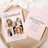 Elegant Calligraphy Blush 4 Photo Graduparty Kaart