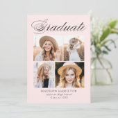 Elegant Calligraphy Blush 4 Photo Graduparty Kaart (Staand voorkant)