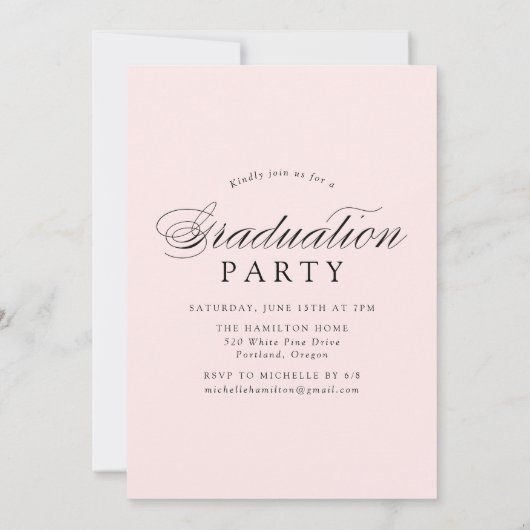 Elegant Calligraphy Blush 4 Photo Graduparty Kaart (Achterkant)