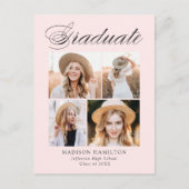 Elegant Calligraphy Blush 4 Photo Graduparty Uitnodiging Briefkaart (Voorkant)