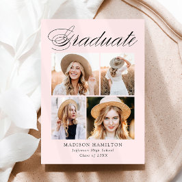 Elegant Calligraphy Blush Pink 4 Photo Afstuderen Aankondiging