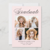 Elegant Calligraphy Blush Pink 4 Photo Afstuderen Aankondiging (Voorkant)