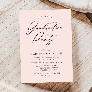 Elegant Calligraphy Blush Pink Graduation Party Kaart