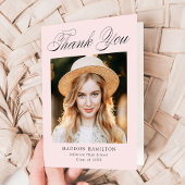 Elegant Calligraphy Blush Pink Photo Afstuderen Bedankkaart