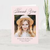 Elegant Calligraphy Blush Pink Photo Afstuderen Bedankkaart (Voorkant)